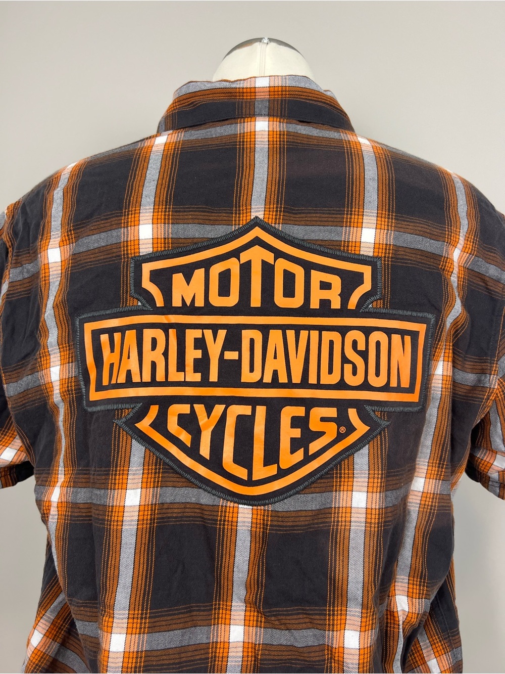Harley-Davidson Orange and Black Plaid Button-Down Shirt with Back Logo